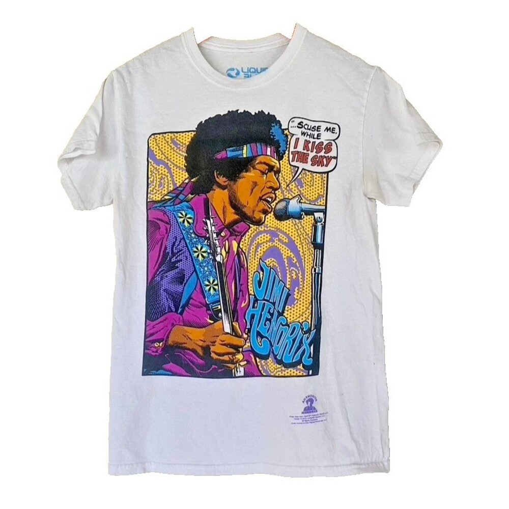 Jimi Hendrix Graphic T-Shirt Size Small Liquid Blue Comic Style 2019 Tee Shirt